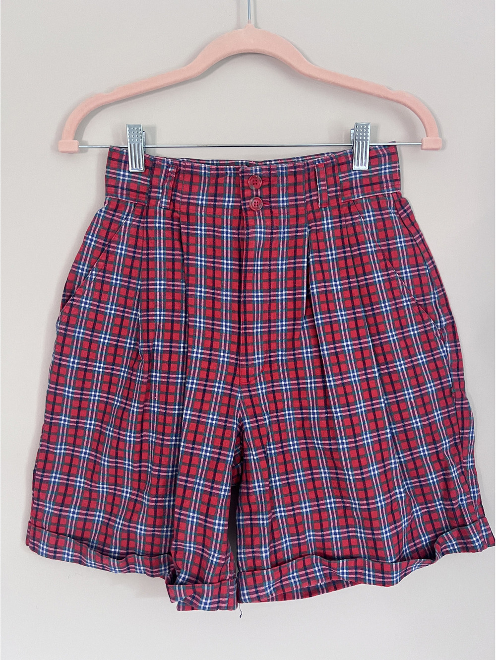 Vintage JJ Fargo High Waisted Red Blue Tartan Plaid Shorts